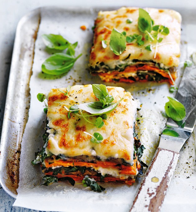 Sweet potato eggplant and cauliflower bechamel lasagne