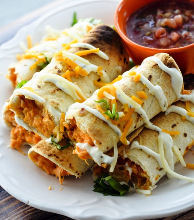 Baked buffalo chicken taquitos