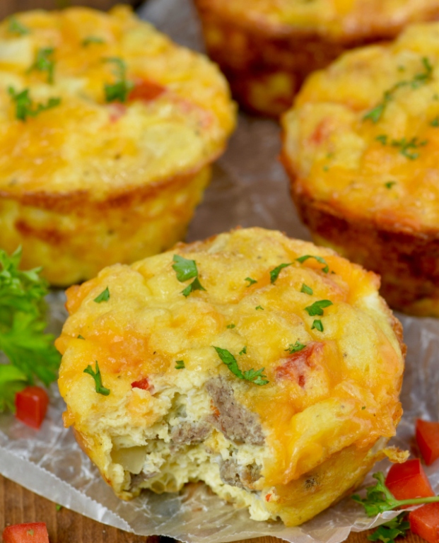 Cheese and sausage egg muffins