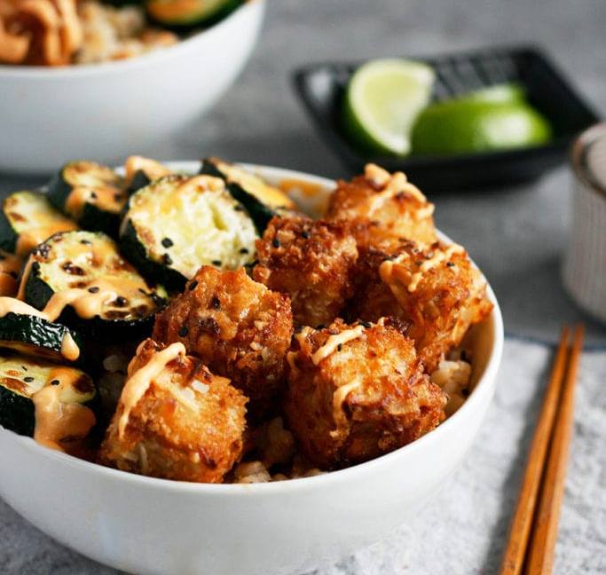 Coconut crusted tofu with sweet chili sauce