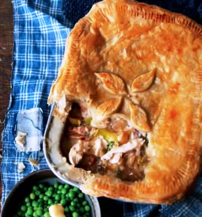 This creamy chicken pie recipe with leeks, bacon and thyme is a hearty classic. The recipe is enough to make two pies.