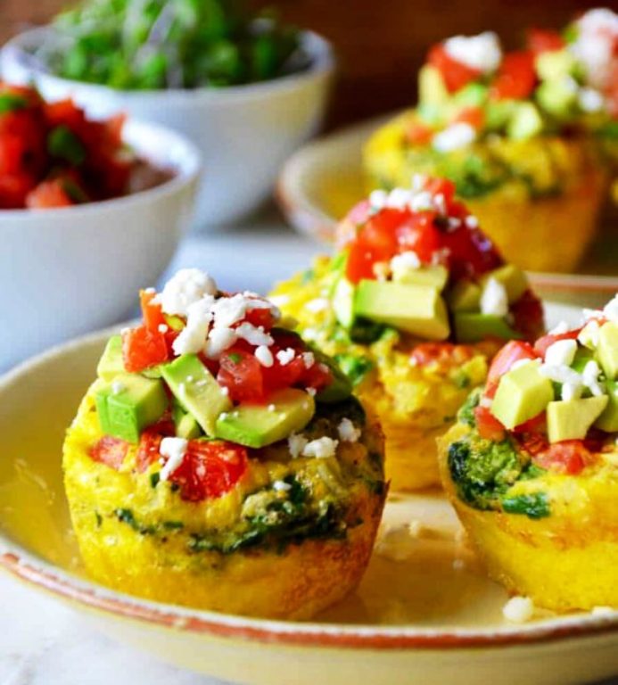 Egg muffins diced avocado and salsa