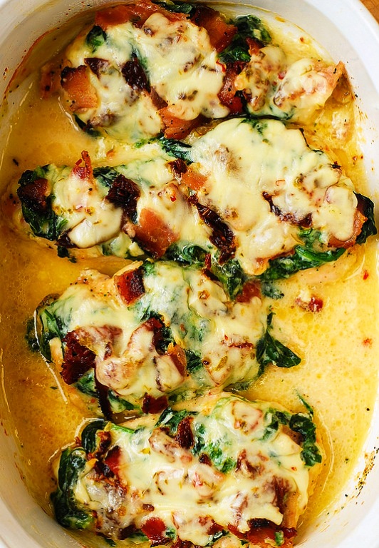 Sun-dried tomato, spinach, and bacon chicken 