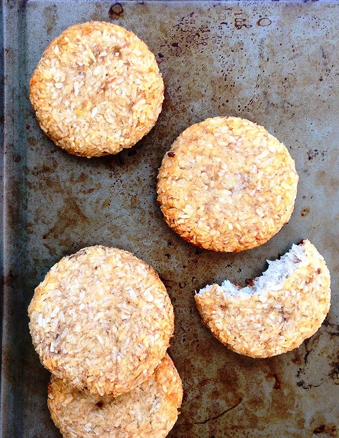 These 2-Ingredient Banana Coconut Cookies are the ultimate simple treat. They contain no gluten, grains, dairy, eggs, nuts or added sugar, and are so quick and easy to make.