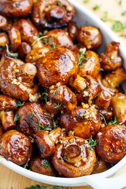 Tasty mushrooms roasted in a balsamic-soy and garlic sauce