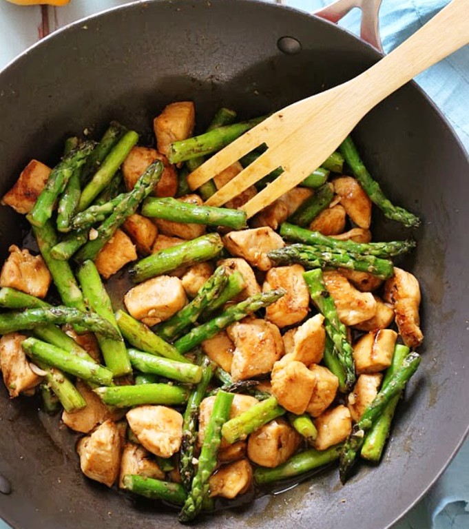 Chicken and asparagus lemon stir fry