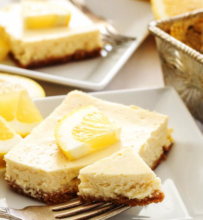 Creamy and bursting with fresh lemon flavor, these Lemon Cheesecake Bars are the perfect dessert to make anytime! They are a healthier version and require less than 15 minutes of prep.