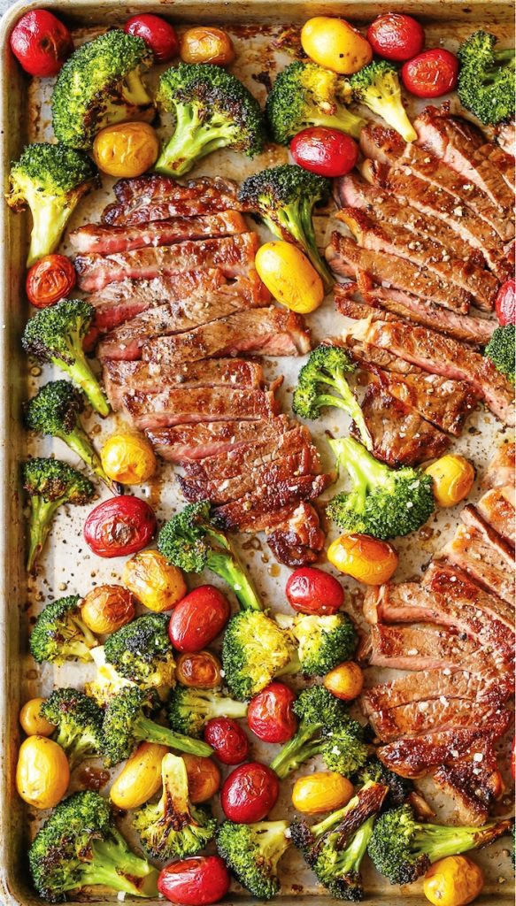 Tender steak with potatoes and broccoli