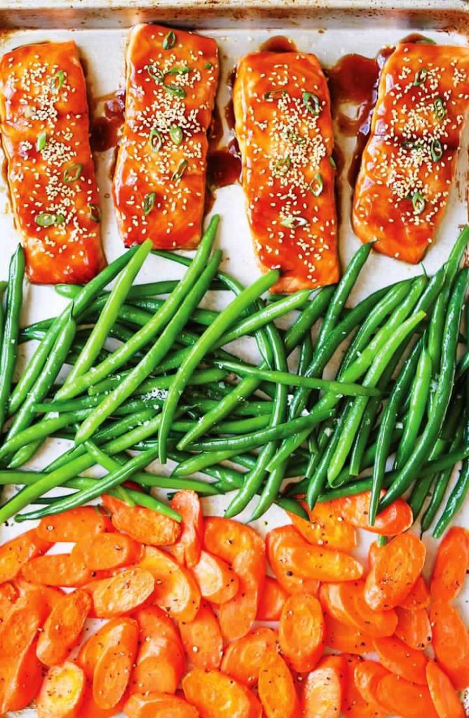 Sheet pan teriyaki salmon dish