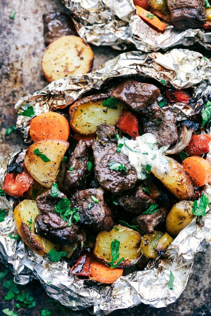 Butter garlic herb steak foil packets