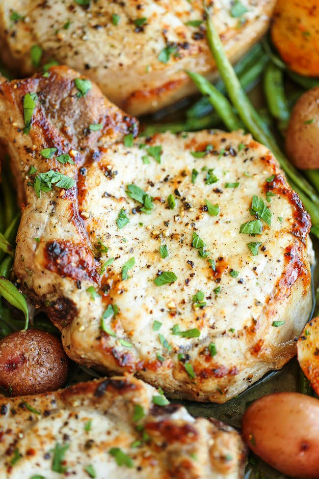 One pan ranch pork chops and veg