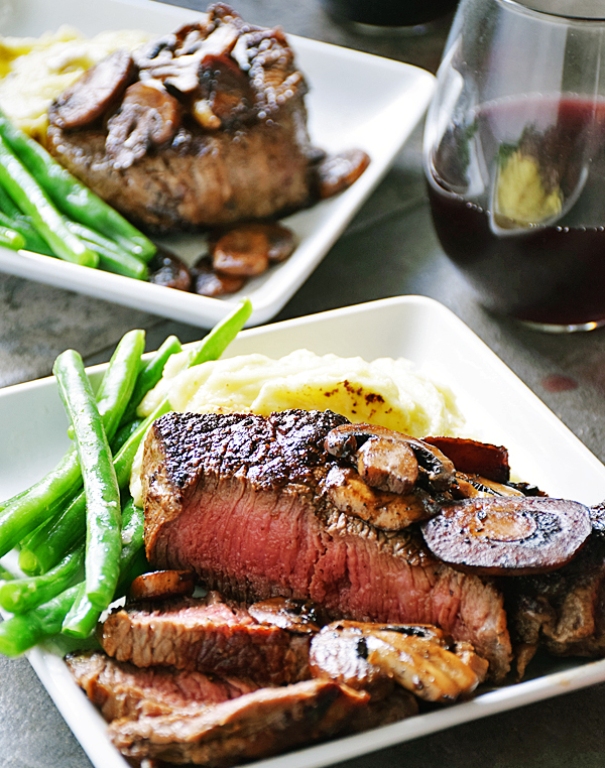 Pan seared sirloin steak dinner for two 