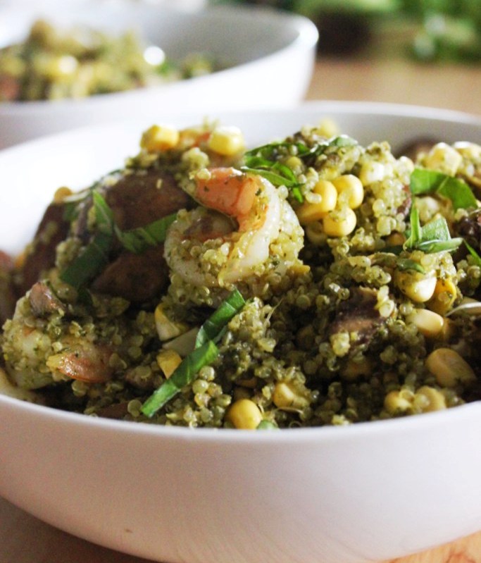 Pesto quinoa with shrimp