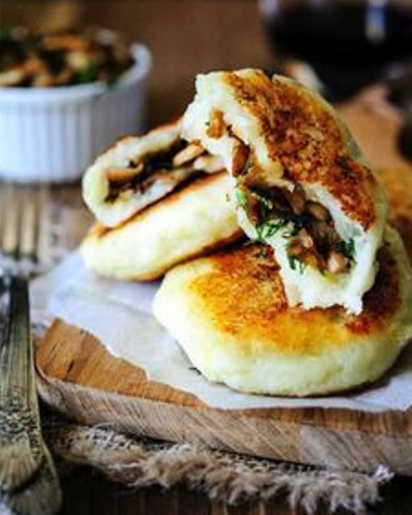 Vegan potato cakes stuffed with mushrooms