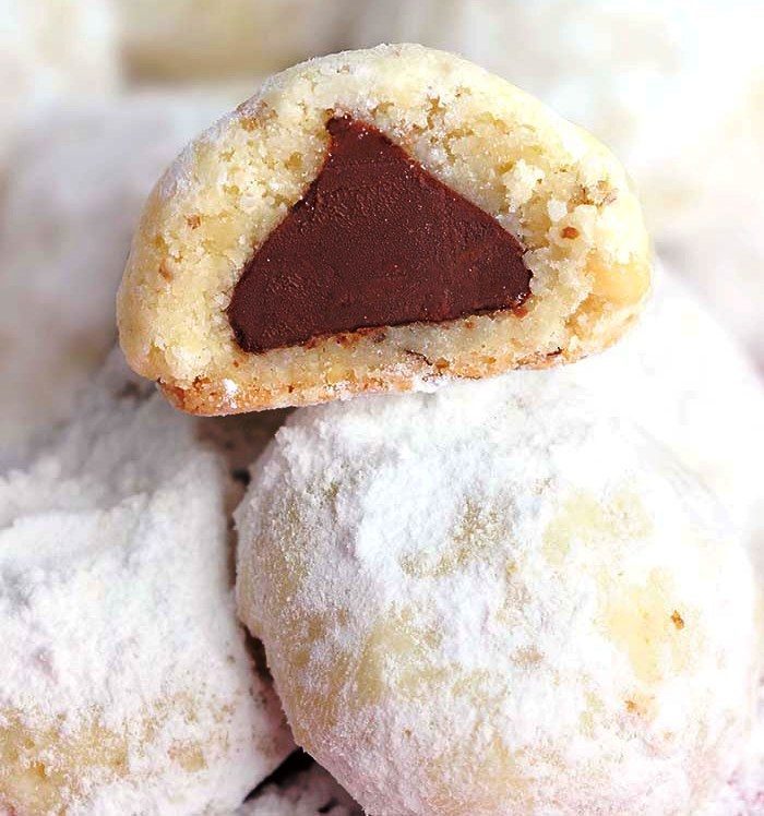 A shortbread cookie with a wonderful Hershey’s chocolate kiss surprise in the center! Would be fun for Christmas or Valentines Day!