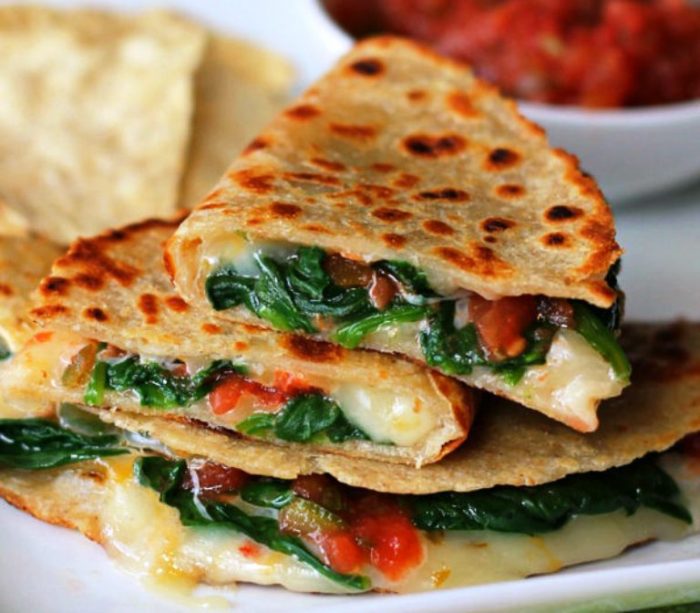 Dig into a cheesy, easy Mexican dinner with this Spicy Spinach Quesadilla Recipe!