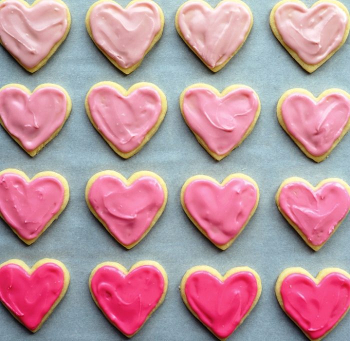 It’s a tradition in my house to make heart shaped cut out sugar cookies for Valentine’s Day, and these Valentine sugar cookies are simply the best.