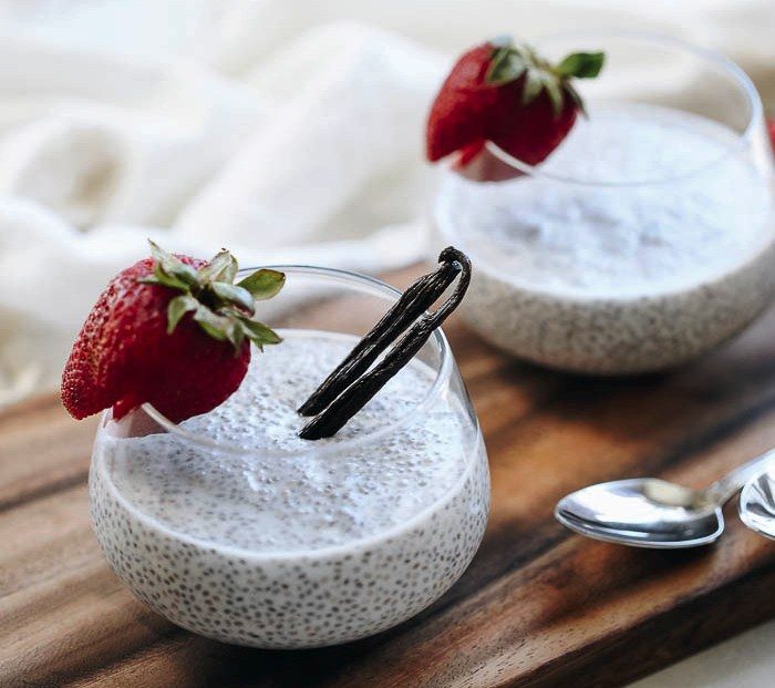 Simple Vanilla Chia Pudding made with fresh vanilla beans (or vanilla extract) and topped with your toppings of choice! This basic recipe makes for the perfect customizable breakfast or snack recipe and only takes minutes to pull together!