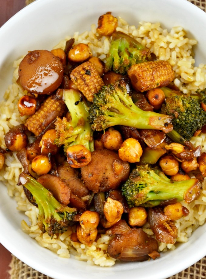 Vegan chickpea stir fry bowl