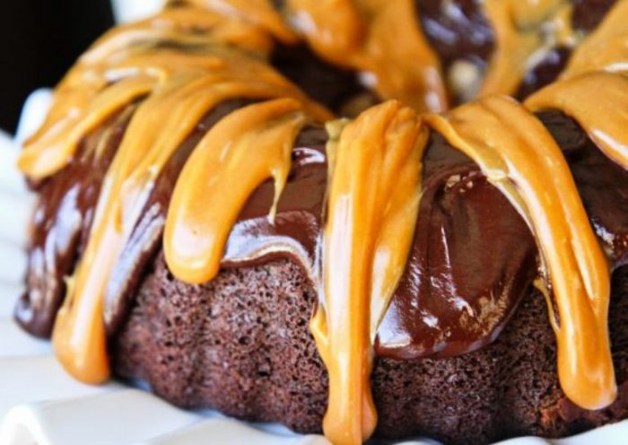 Delicious chocolate peanut butter bundt cake