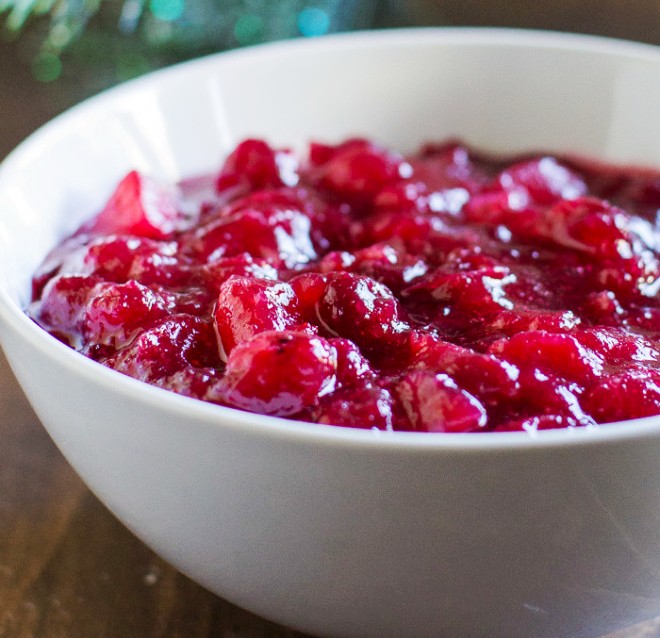 Homemade cranberry sauce with apples and cinnamon