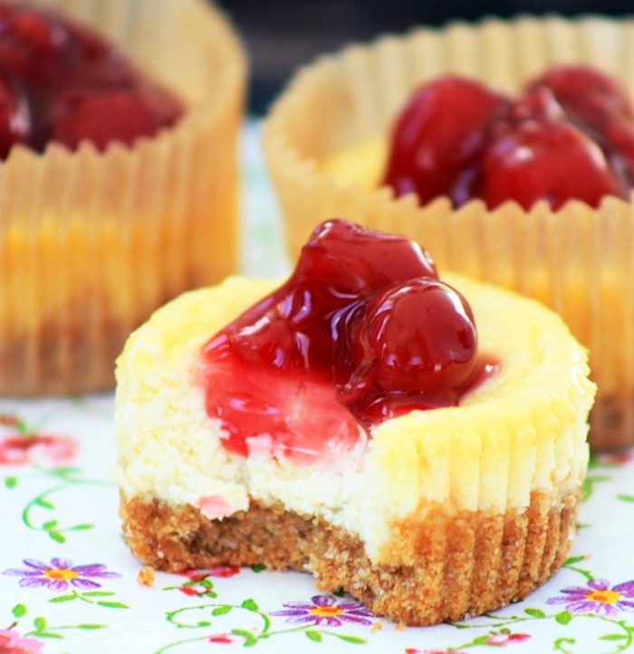 THE BEST recipe ever for Mini Cheesecakes! Cheesecake filling with graham cracker crust made in cupcake tins. My kids beg me to make these again and again!