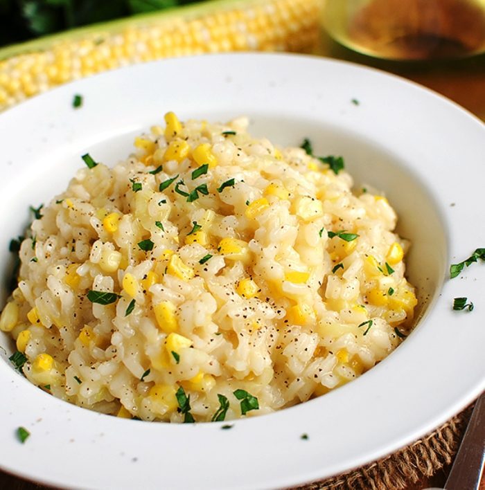 
Sweet Corn Risotto is a celebration of fresh summer flavors and ingredients. Creamy and decadent yet light!