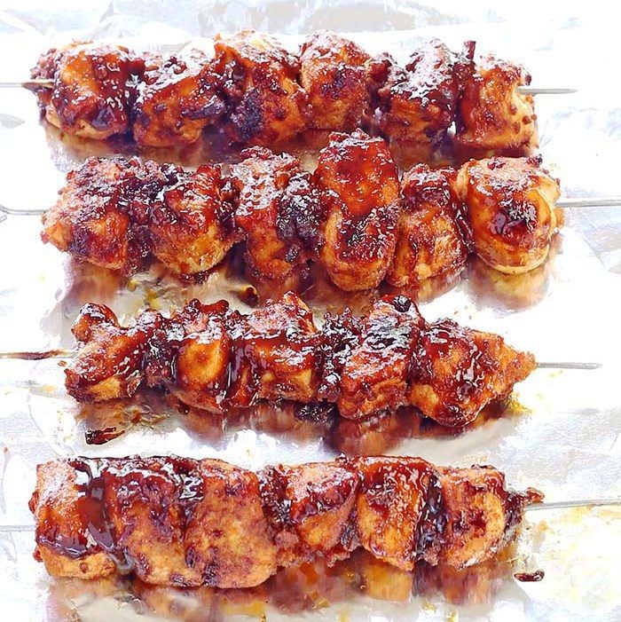 Bacon bbq chicken kabobs