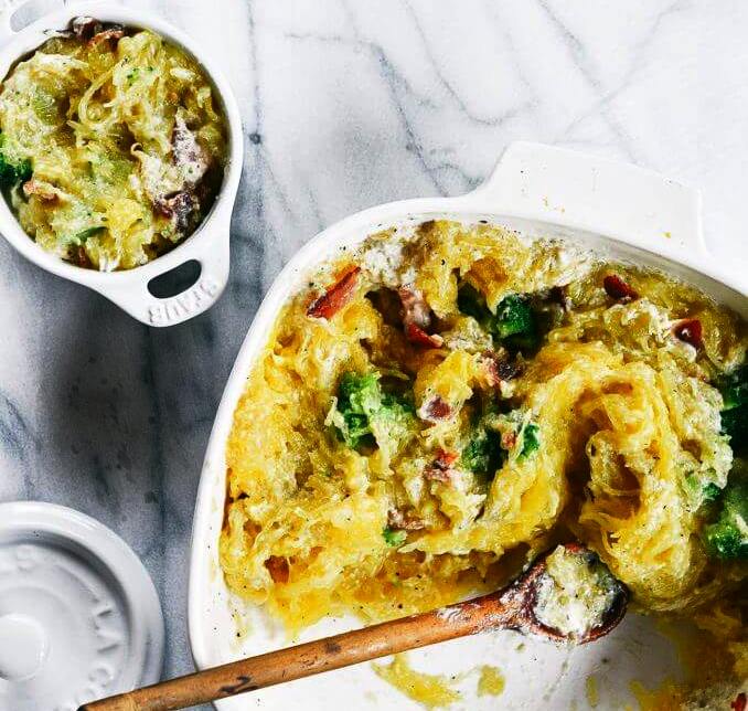 Creamy bacon garlic spaghetti squash bake