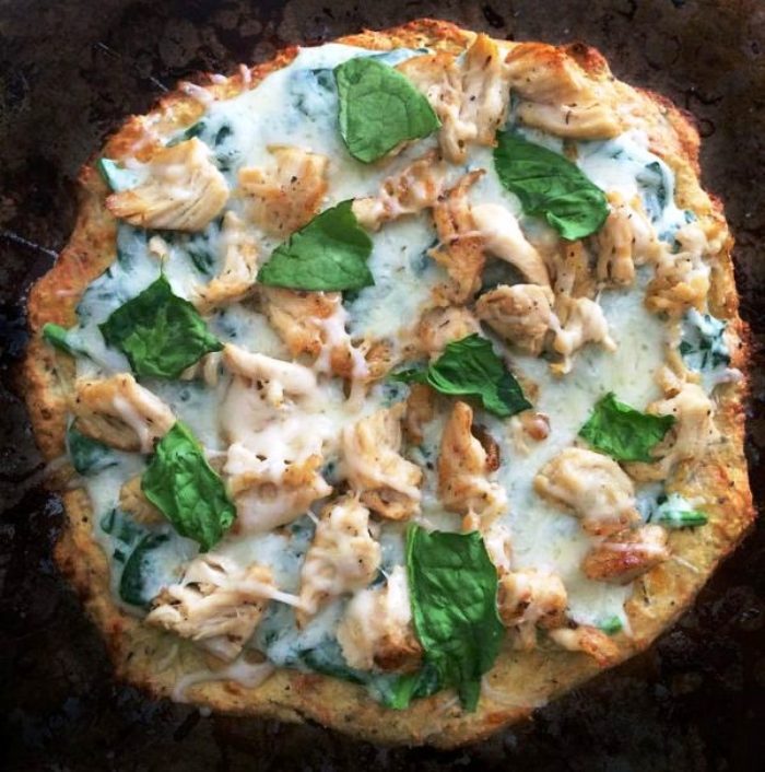 Keto grilled chicken and mushroom pizza