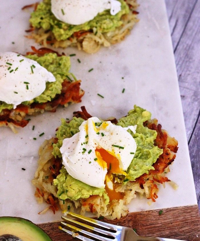 Potato avocado “toast” with a perfectly poached egg