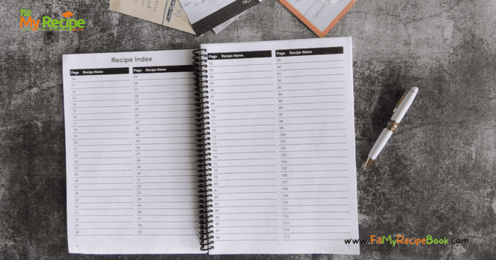 It features an index for recipe names with page numbers