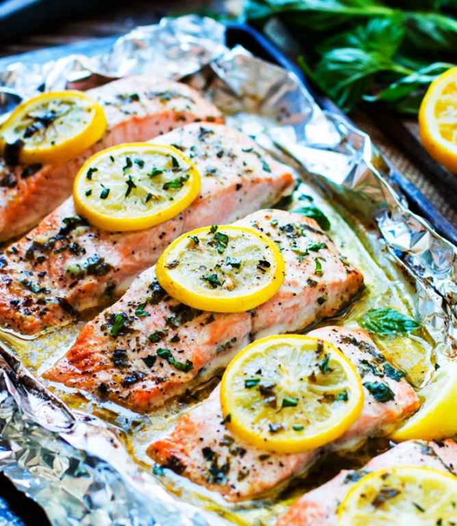 Basil & lemon baked salmon