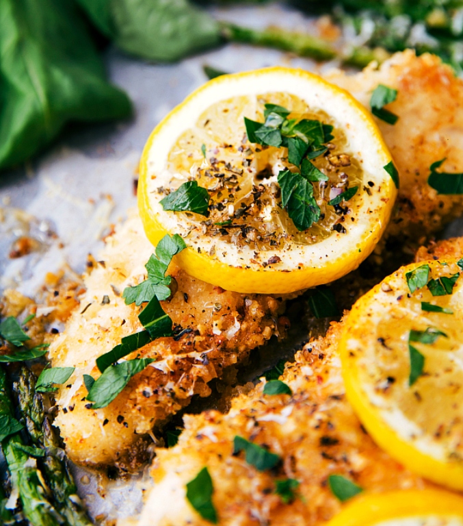 One pan lemon parmesan chicken and asparagus