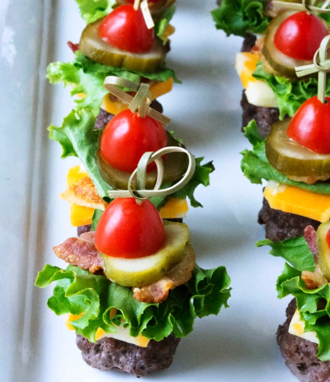 Mini cheeseburgers on a stick