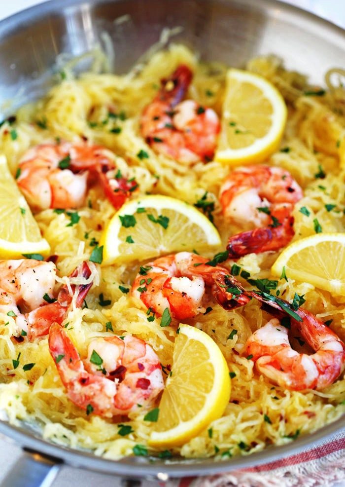 Lemon-and-herb-spaghetti-squash-with-roasted-shrimp