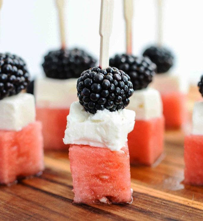 Watermelon feta blackberry skewers