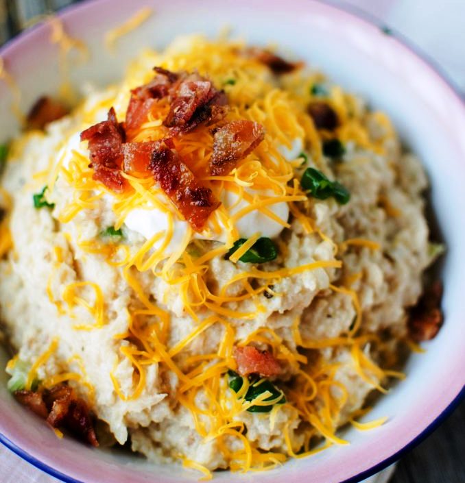 Loaded Slow Cooker Crock Pot Mashed Cauliflower Recipe is the perfect side dish for any meal