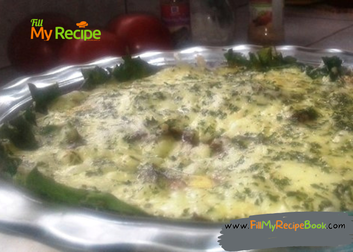 Easy Swiss Chard Mushroom and Feta Quiche recipe that has a base of swiss chard or spinach, mushrooms, feta. A tasty crustless savory quiche