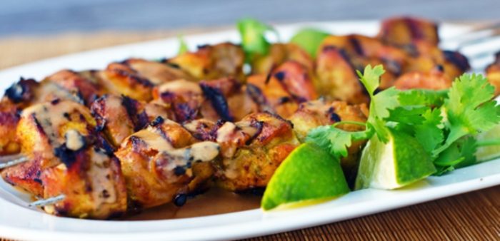 Most of the ingredients for these chicken skewers are pretty straightforward. If you’re not familiar with Thai red curry paste, it’s a blend of lemongrass, Thai ginger, fresh red chilis, and fragrant spices.