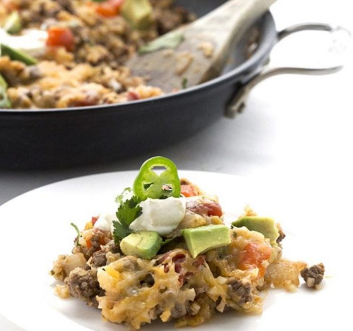 This Mexican Cauliflower Rice is a one pan wonder! An easy keto skillet meal the whole family will love.