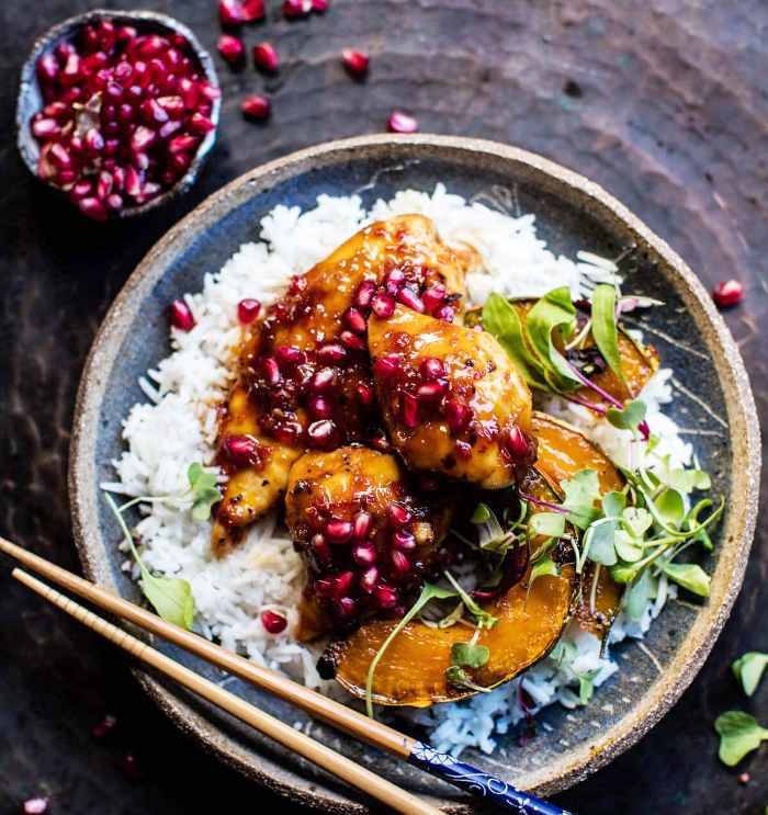 Pomegranate-chicken-and-honey-roasted-squash