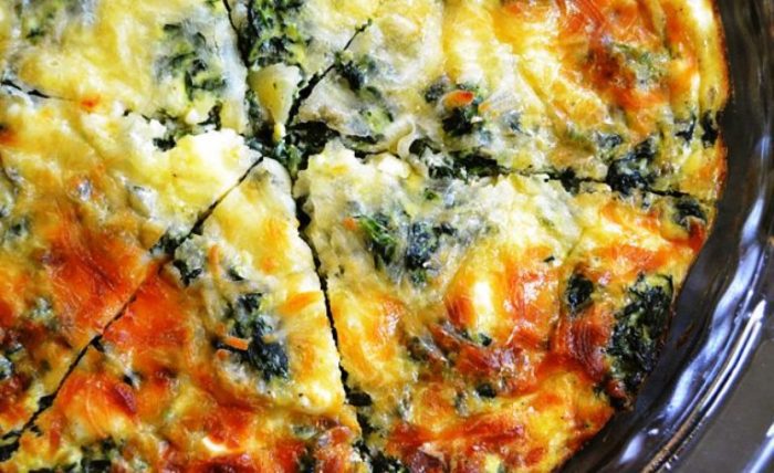 Spinach mushroom and feta crustless quiche