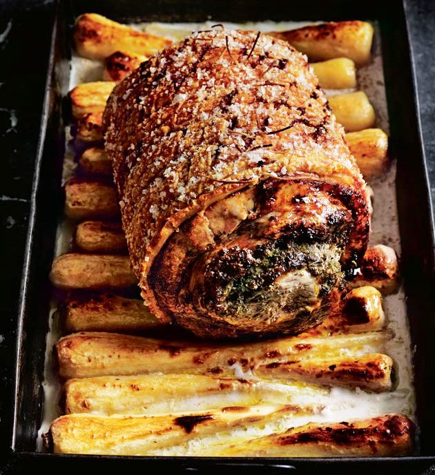 Crispy-porchetta-with-almond-milk-roasted-parsnips