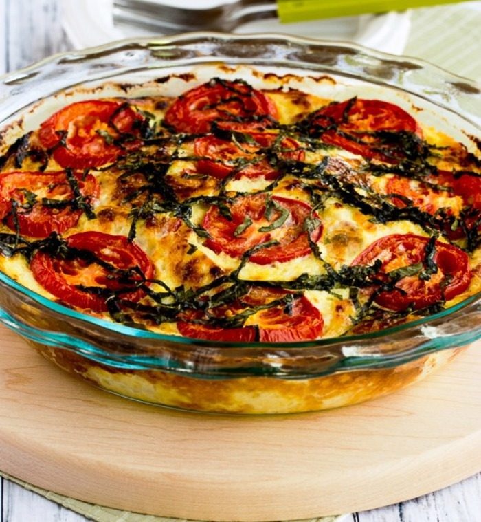 Crustless three-cheese tomato-basil quiche