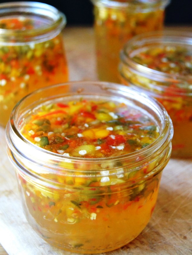 This small batch refrigerator recipe makes use of both sweet and hot peppers for a colorful, confetti-like look and an intense spicy kick.