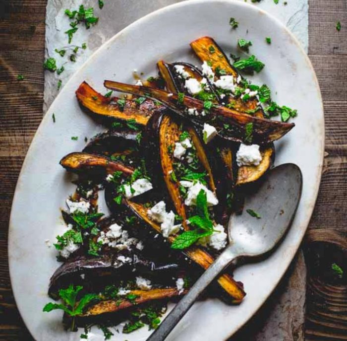 Roasted-eggplant-with-pomegranate-molasses-feta-and-mint