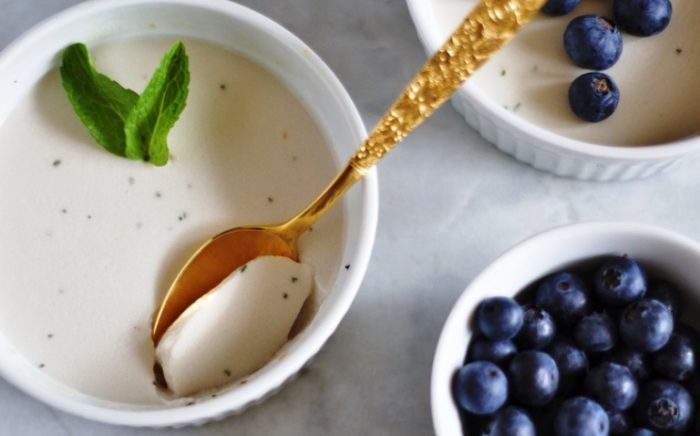 Panna cotta. Elegant and easy, it accommodates most dietary restrictions as it is egg, dairy, grain, and nut free.