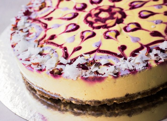 Raw passion fruit swirl cake