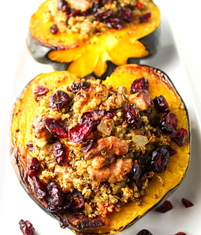 This Roasted Acorn Squash with Cranberry Walnut Quinoa Stuffing is a crowd favorite and it is also Vegan and Gluten Free.